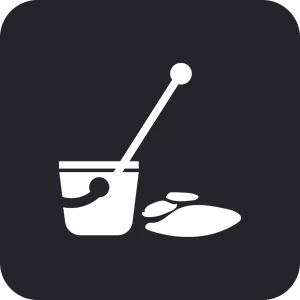 Floor Maintenance Services A white icon of a cooking pot with a long handle and three stones on a dark background.