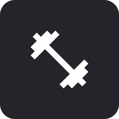 Frame 1618873776 White dumbbell icon on a dark gray background.